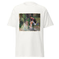 Unisex black t-shirt featuring Camille Pissarro painting "Woman Washing Feet" printed across the front