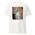Unisex black t-shirt featuring Berthe Morisot painting "Coiffure" printed across the front