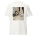 Unisex black t-shirt featuring Berthe Morisot painting "Cradle" printed across the front