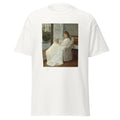 Unisex black t-shirt featuring Berthe Morisot painting "Girl Holding Basket" printed across the front