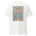 Unisex black t-shirt featuring Berthe Morisot painting "Girl with Basket" printed across the front