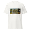 Unisex black t-shirt featuring Hieronymus Bosch painting "Garden of Earthly Delights" printed across the front