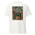 Unisex black t-shirt featuring Hieronymus Bosch painting "Adoration of the Magi" printed across the front