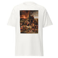 Unisex black t-shirt featuring Hieronymus Bosch painting "Temptation St Anthony" printed across the front