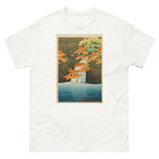 Unisex classic tee featuring Kawase Hasui's woodblock print of Ajame Senju Taki waterfall
