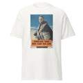 Unisex black t-shirt featuring vintage Careless Talk poster artwork printed across the front