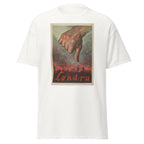 Unisex heather gray t-shirt featuring vintage Londra poster artwork printed across the front