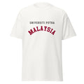 Unisex t-shirt featuring Universiti Putra Malaysia name design, shown in White, front view