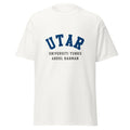 Unisex t-shirt featuring Universiti Tunku Abdul Rahman (UTAR) name design, shown in White, front view