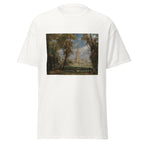 Unisex t-shirt featuring John Constable 'Salisbury Cathedral from the Bishop’s Grounds' artwork, shown in White, front view, sizes S–5XL
