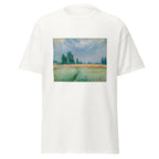 Unisex t-shirt featuring Claude Monet 'Champ De Blé' artwork, shown in White, front view, sizes S–5XL