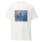 Unisex t-shirt featuring Claude Monet 'Houses of Parliament' artwork, shown in White, front view, sizes S–5XL