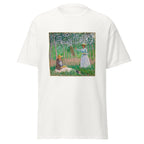 Unisex t-shirt featuring Claude Monet 'In The Woods At Giverny' artwork, shown in White, front view, sizes S–5XL