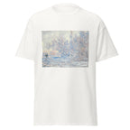 Unisex t-shirt featuring Claude Monet 'Le Givre À Giverny' artwork, shown in White, front view, sizes S–5XL