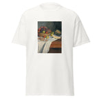 Unisex t-shirt featuring Claude Monet 'Nature morte au melon' artwork, shown in White, front view, sizes S–5XL
