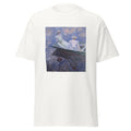 Unisex t-shirt featuring Claude Monet 'On the Boat' artwork, shown in White, front view, sizes S–5XL