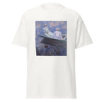 Unisex t-shirt featuring Claude Monet 'On the Boat' artwork, shown in White, front view, sizes S–5XL