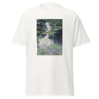 Unisex t-shirt featuring Claude Monet 'Pond with Water Lilies' artwork, shown in White, front view, sizes S–5XL
