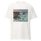 Unisex t-shirt featuring Claude Monet 'Port-Coton, Le Lion' artwork, shown in White, front view, sizes S–5XL