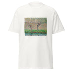 Unisex t-shirt featuring Claude Monet 'Printemps, saules' artwork, shown in White, front view, sizes S–5XL