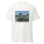 Unisex t-shirt featuring Claude Monet 'St. Germain l’Auxerrois' artwork, shown in White, front view, sizes S–5XL