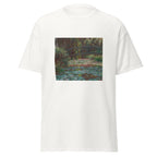 Unisex t-shirt featuring Claude Monet 'Water Lily Pond' artwork, shown in White, front view, sizes S–5XL