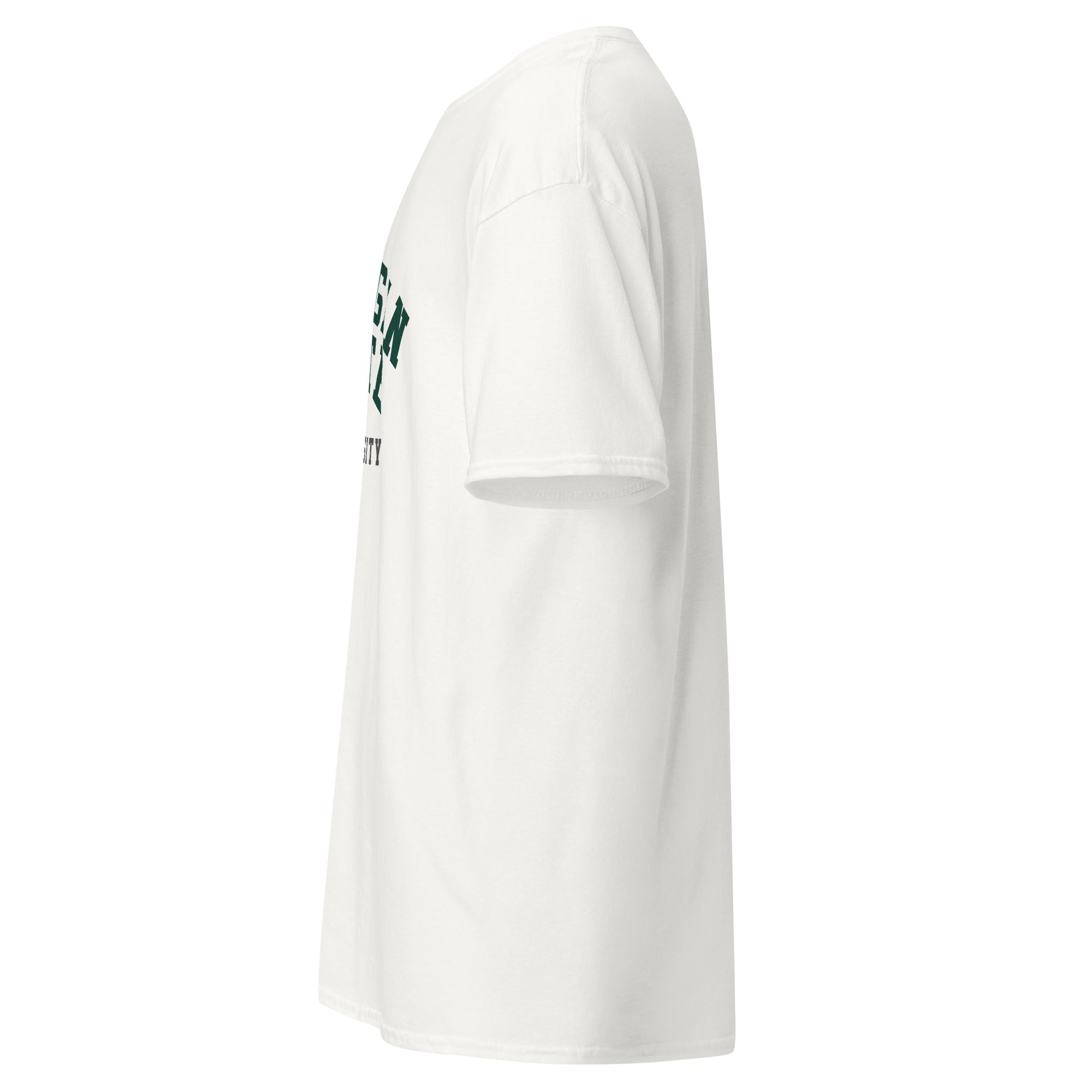 Unisex classic tee featuring Michigan State University name and branding in green and white