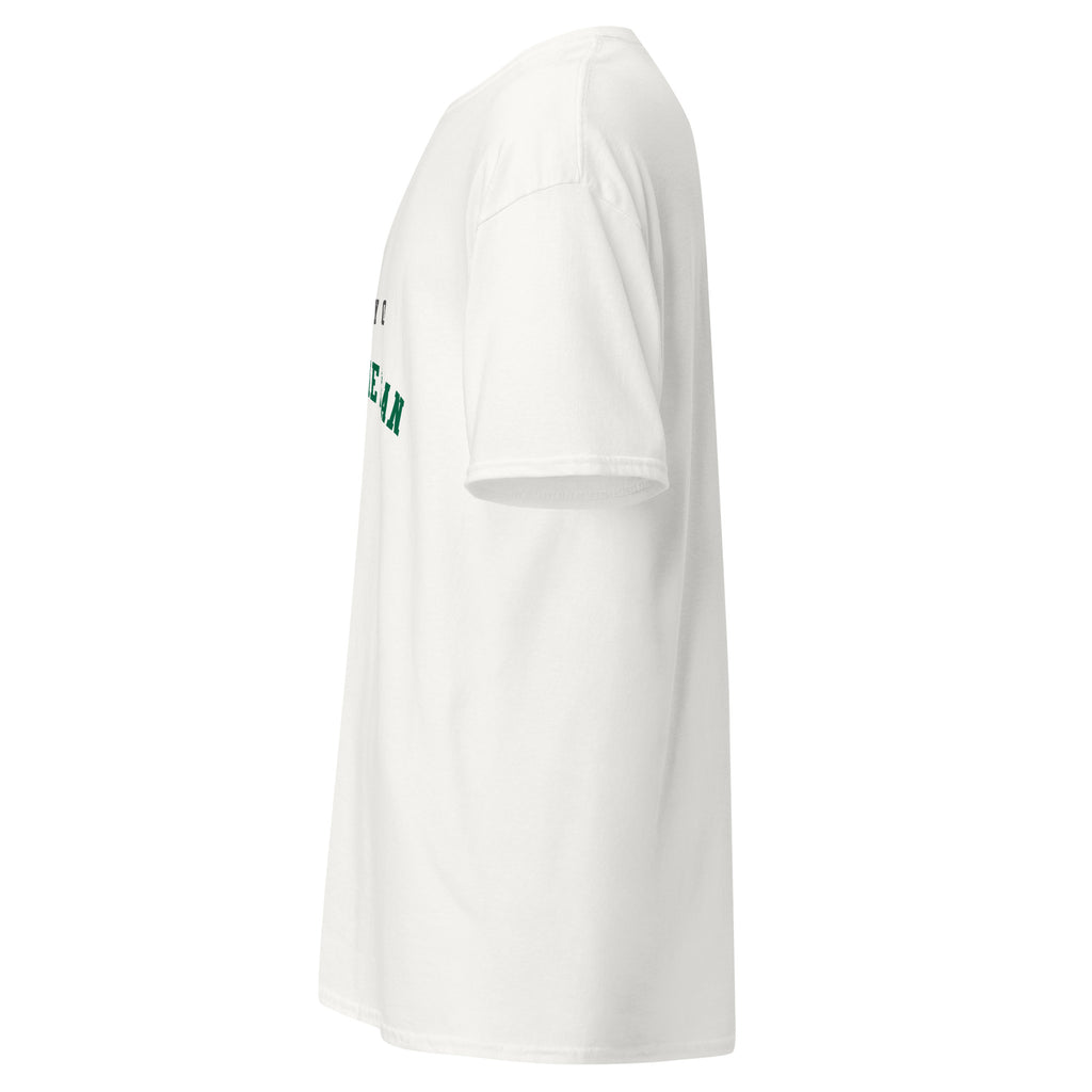 Unisex classic tee featuring University of Saskatchewan name and branding in green and gold