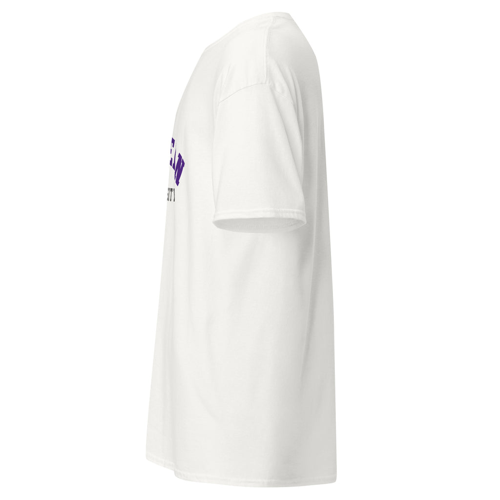 Unisex classic tee featuring Western University name and branding in purple and white