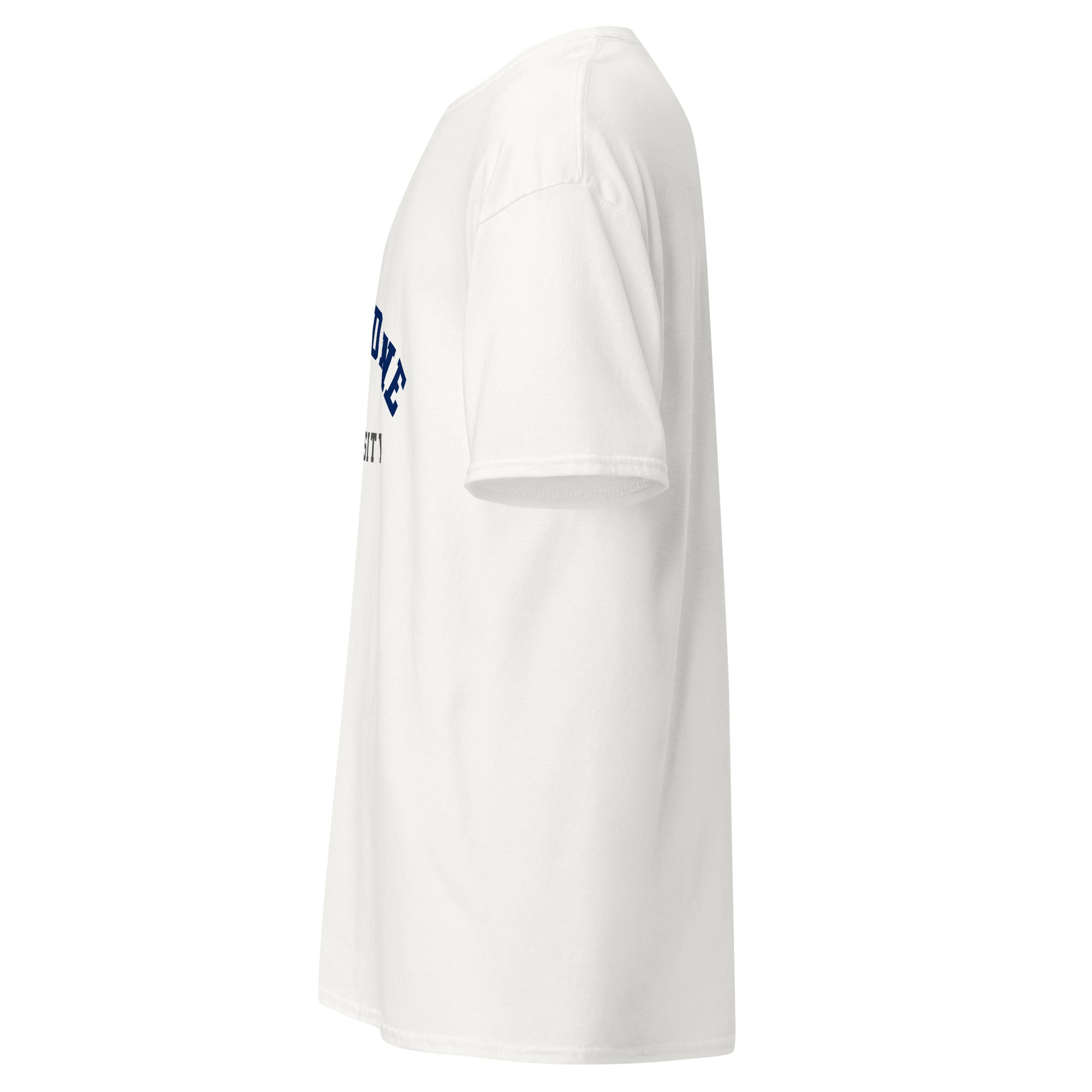 Unisex navy blue t-shirt featuring Pepperdine University logo printed across the front chest