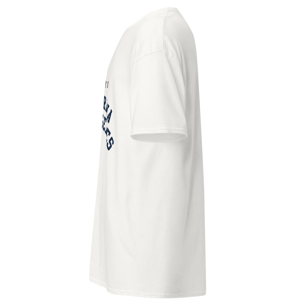 Unisex navy blue t-shirt featuring UCLA logo printed across the front chest