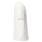 Unisex white t-shirt featuring University of Exeter logo printed across the front chest