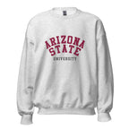 Unisex sweatshirt featuring Arizona State University name and branding in maroon and gold