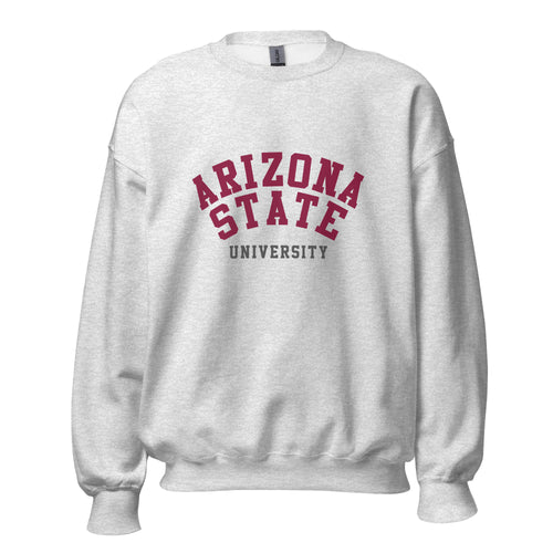 Unisex sweatshirt featuring Arizona State University name and branding in maroon and gold