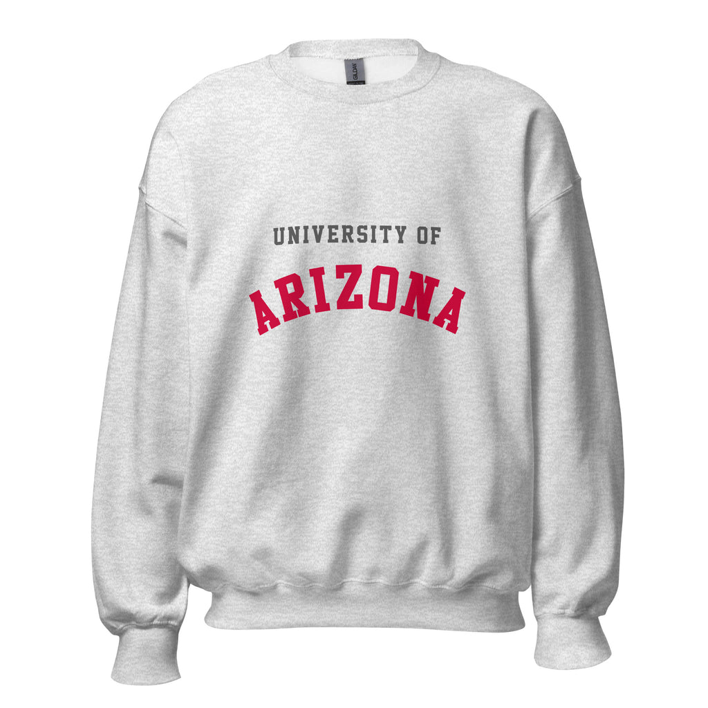 Unisex sweatshirt featuring University of Arizona name and branding in cardinal and navy