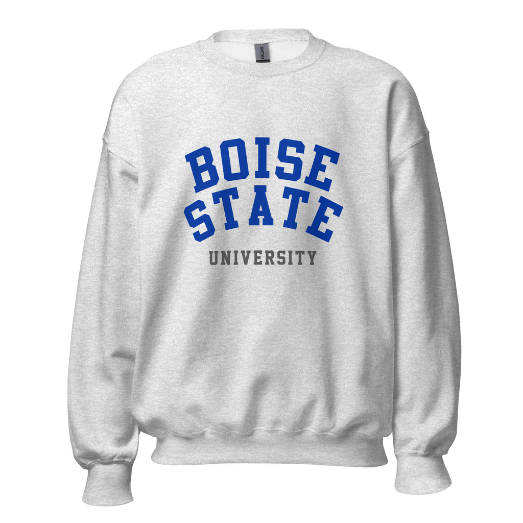 Unisex sweatshirt featuring Boise State University name and branding in blue and orange