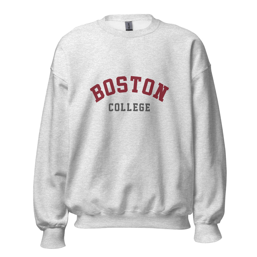 Unisex sweatshirt featuring Boston College name and branding in maroon and gold