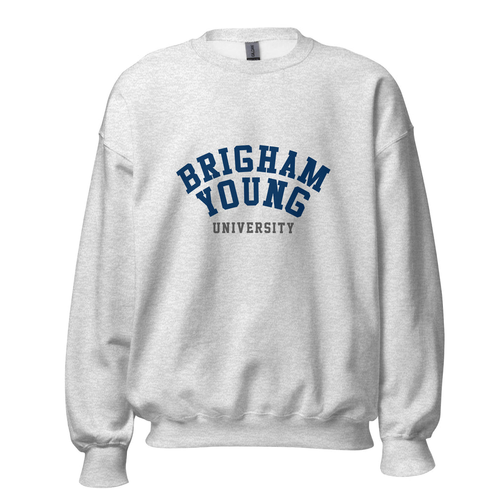 Unisex sweatshirt featuring Brigham Young University name and branding in navy and white