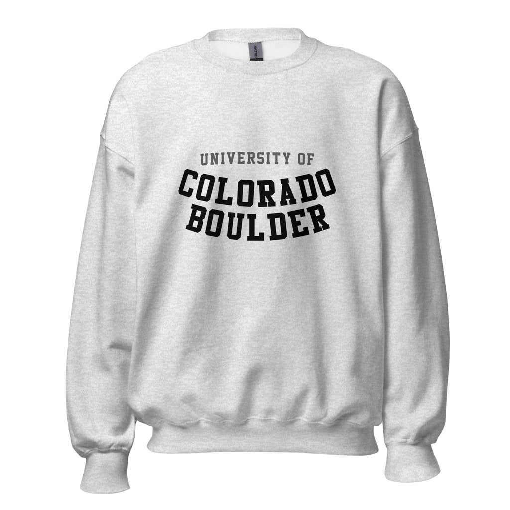 Unisex sweatshirt featuring University of Colorado Boulder name and branding in gold and black