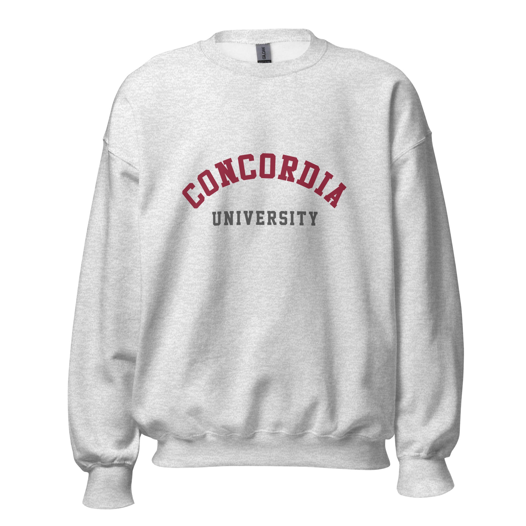 Unisex sweatshirt featuring Concordia University name and branding in burgundy and gold