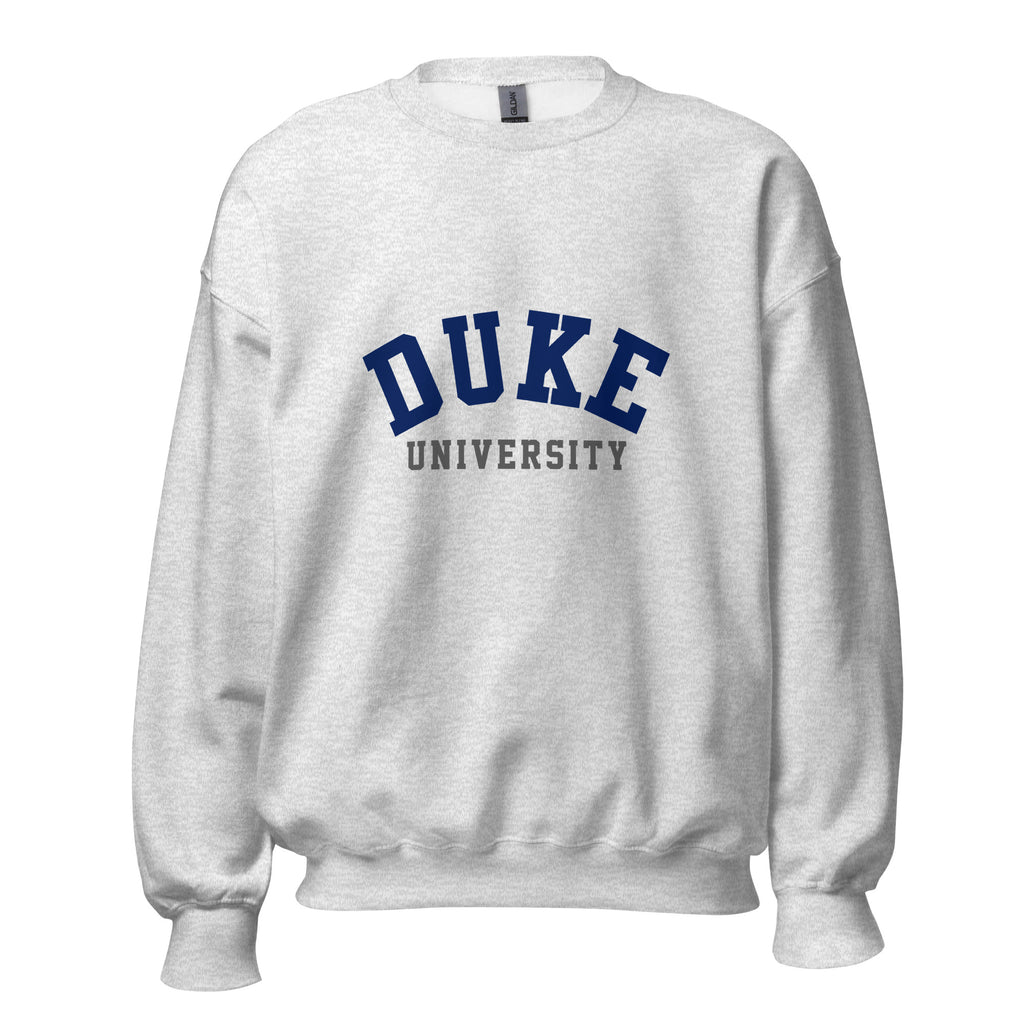 Unisex sweatshirt featuring Duke University name and branding in royal blue and white