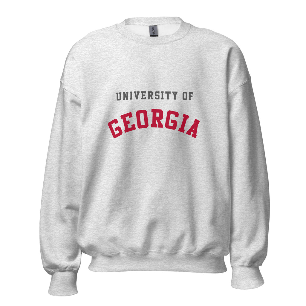 Unisex sweatshirt featuring University of Georgia name and branding in red and black