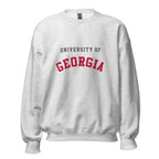 Unisex sweatshirt featuring University of Georgia name and branding in red and black