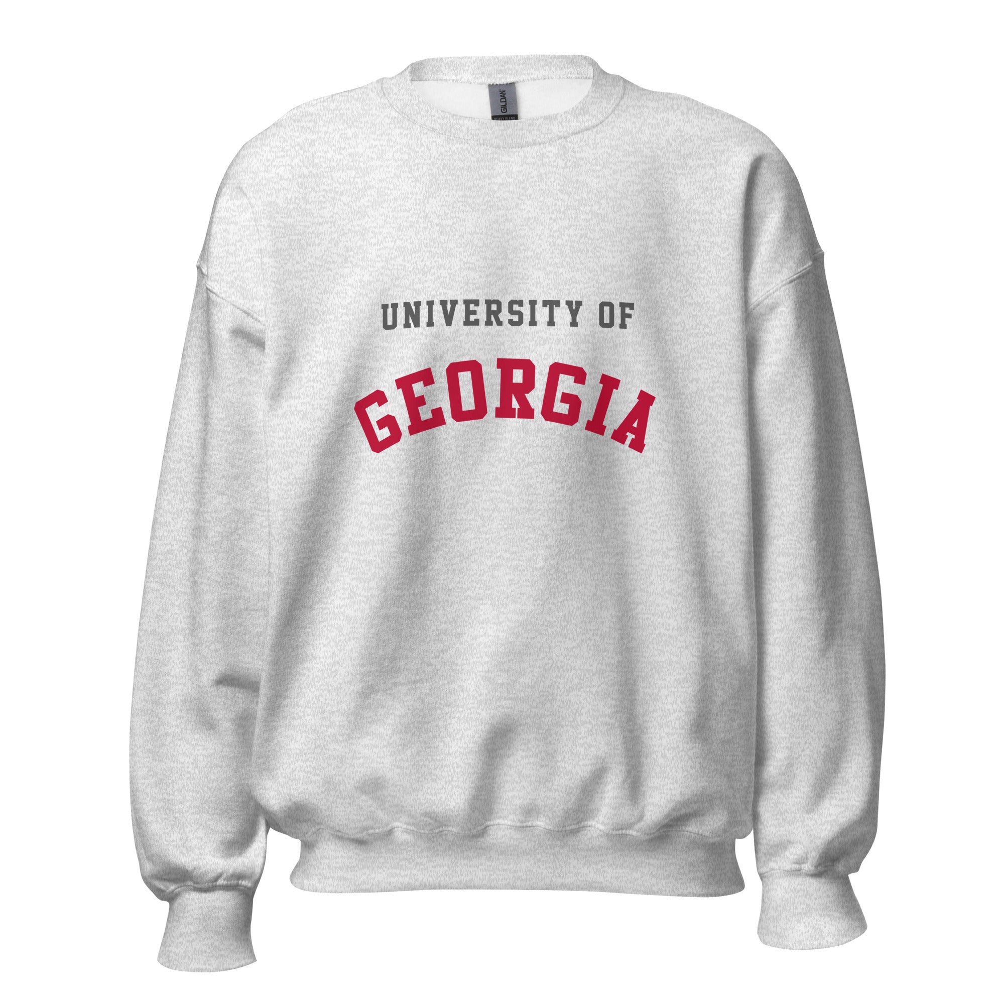 Unisex sweatshirt featuring University of Georgia name and branding in red and black