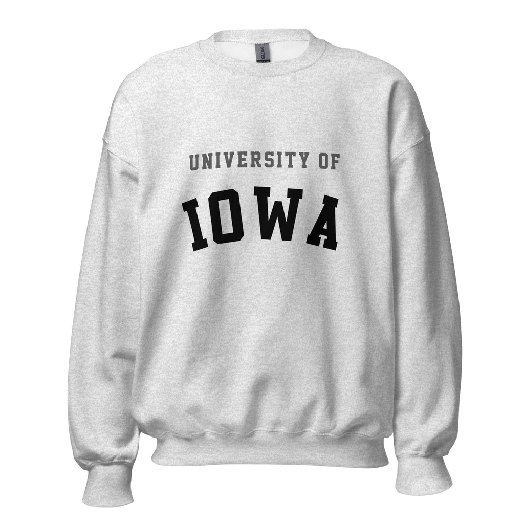 Unisex sweatshirt featuring University of Iowa name and branding in black and gold