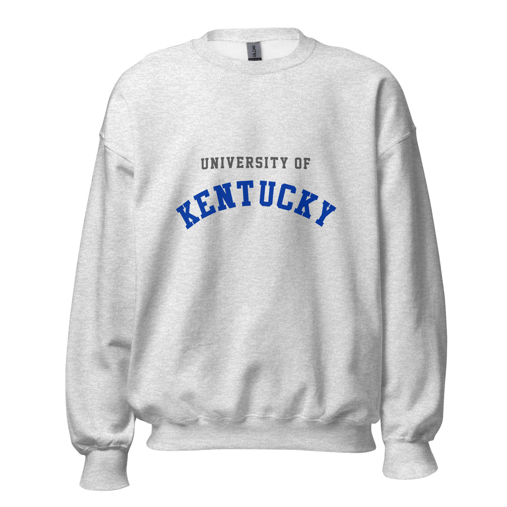 Unisex sweatshirt featuring University of Kentucky name and branding in blue and white