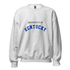 Unisex sweatshirt featuring University of Kentucky name and branding in blue and white
