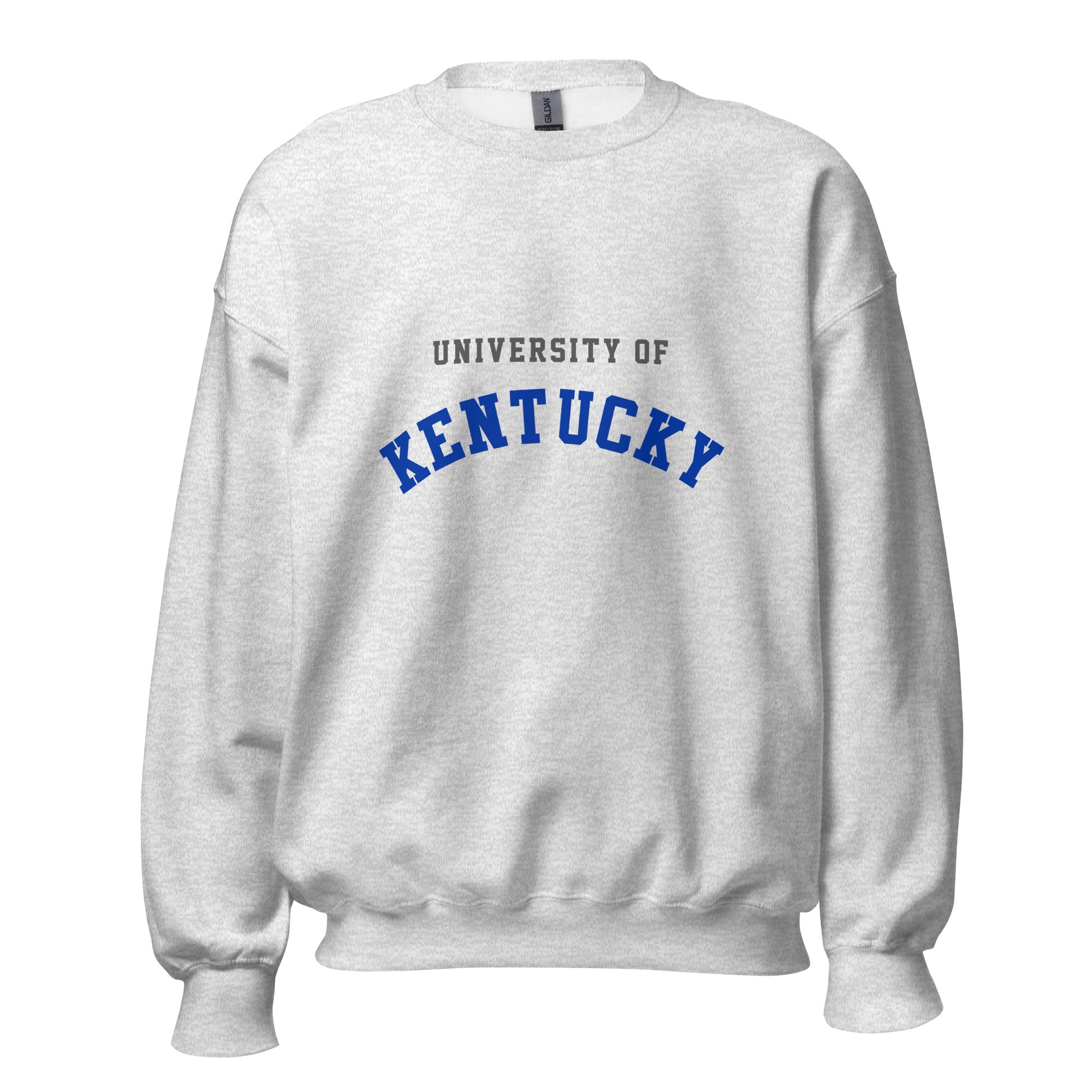 Unisex sweatshirt featuring University of Kentucky name and branding in blue and white
