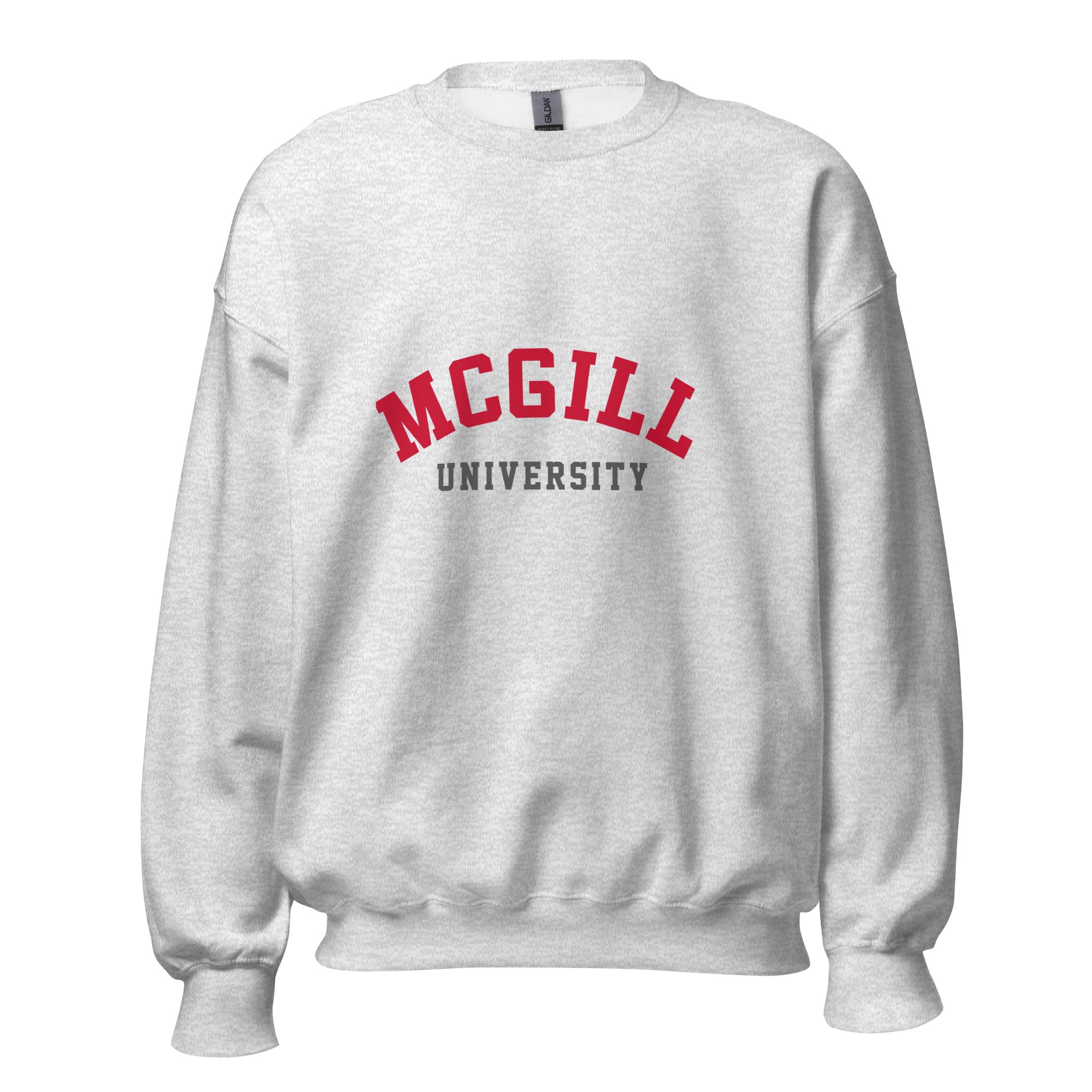 Unisex sweatshirt featuring McGill University name and branding in red and white