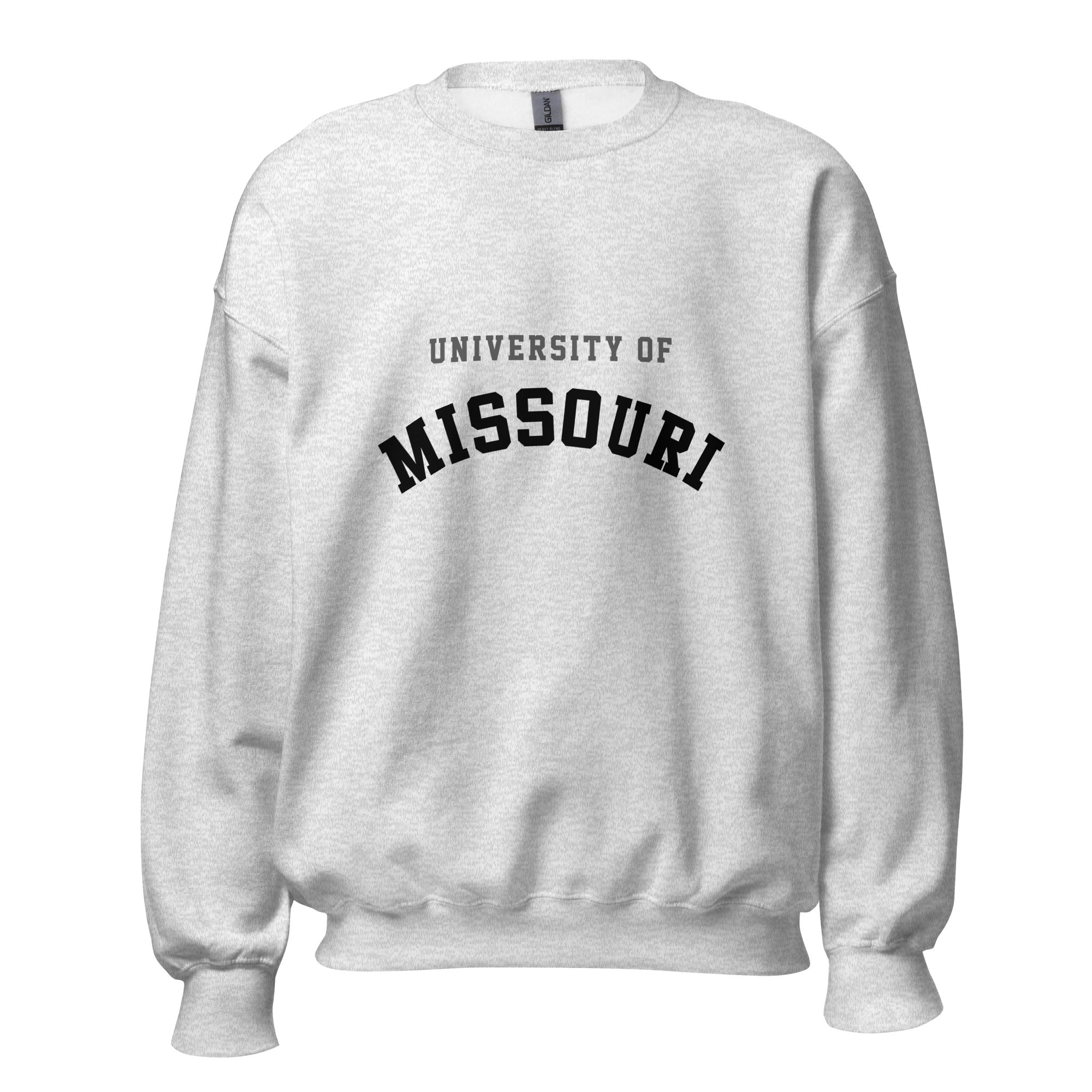 Unisex sweatshirt featuring University of Missouri name and branding in black and gold